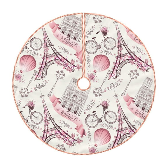 Rateoe Romantic Travel In Paris Pattern Christmas Tree Skirt with Ties , Christmas Tree Decorations, Farmhouse Christmas Decor Xmas Holiday Decorations-30"