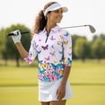 thumbnail image 4 of Uorisanigo Colorful Butterflies Womens 3/4 Sleeve Golf Shirts Size L Breathable Athletic Polo Workout Tops Fashionable Zipper Neck Relaxed Tennis Tops Relaxed Casual Outing Wear, 4 of 7