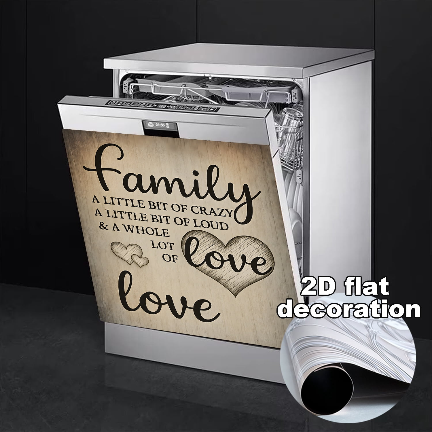 Family Love Dishwasher Magnet Cover, Dishwasher Front Door Decoration, Kitchen Decoration, Kitchen Dishwasher Decal, Refrigerator Panel, Magnetic Dishwasher Sticker 23 X 25.6 Inch