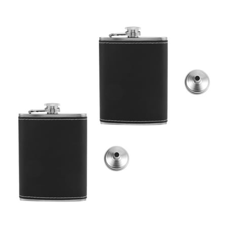

2X Pocket Hip Flask 8 with Funnel Stainless Steel with Black Leather Wrapped Cover and Leak Proof