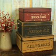 thumbnail image 3 of CVHOMEDECO. Primitive Vintage Rectangular Photos, Memories, Keepsakes Cardboard Nesting Boxes, Large 12 X 9 X 5-1/2 Inch. Set of 3., 3 of 5