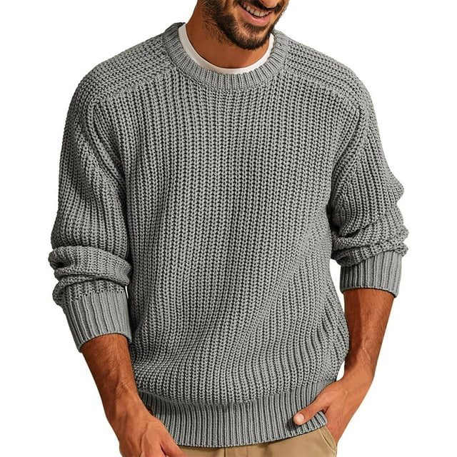 Chandail en Molleton Col Rond Brossé Automne Hiver pour Hommes - Chemise de Base Sans Capuche à Manches Longues, Haut Doux Décontracté pour Superposition