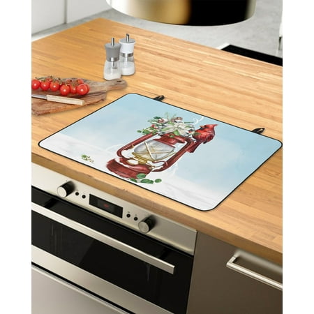 

Christmas Stove Top Covers for Electric Stove Heat Insulation Fireproof Glass Cooktop Cover Counter Top Glass Stove Cover for Prevent Scratches 31 x24 Red Lantern Birds Xmas Poinsettia Pine Cones