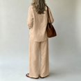 thumbnail image 5 of Linen Blend Long Sleeve Button Down Set for Women, Notched Collar Shirt & Wide Leg Pants - Casual Solid Color Two Piece Lounge Outfit with Pockets Khaki L, 5 of 6