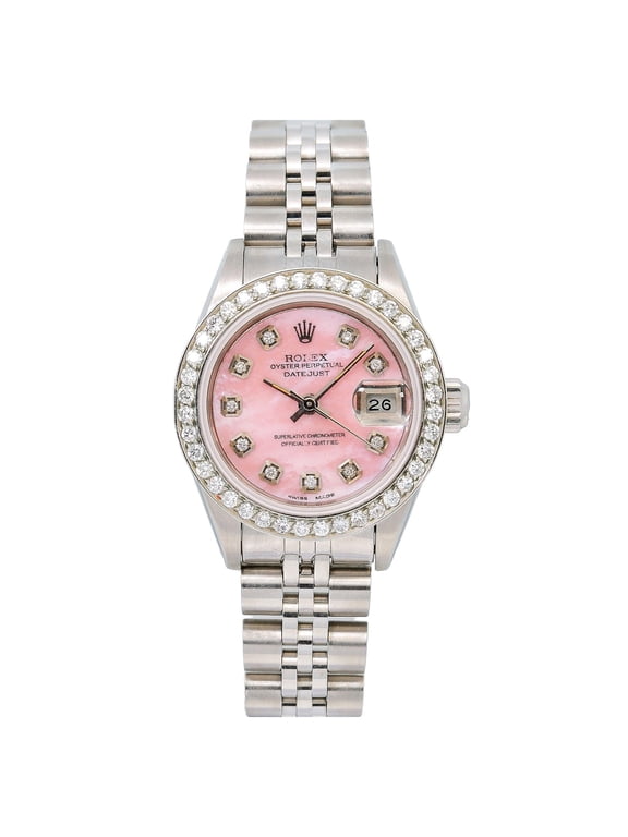 Pre-Owned Rolex Datejust 26MM 6916 Pink Mother of Pearl Diamond Dial Diamond Bezel Stainless Steel Jubilee Bracelet