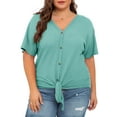 thumbnail image 5 of Cueply Womens Plus Size Tops Short Sleeve V Neck Waffle Knit Tunic Blouse Tie Front Button up T Shirts, 5 of 8
