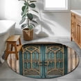 thumbnail image 3 of Round Area Rug 3.3 Ft, Turquoise Vintage Door Washable Non-Slip Circle Carpet for Living Room/Bedroom, Countryside Barn Abstract Art Low-Profile Small Kitchen Mats Collection Rugs for Indoor, 3 of 8