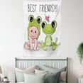 thumbnail image 3 of Animal Tapestry, Cute Cartoon Baby in Froggy Hat and Frog Best Friends Love Theme Graphic, Wall Hanging for Bedroom Living Room Dorm Decor, 60W X 80L Inches, Cream White Green, by Ambesonne, 3 of 5