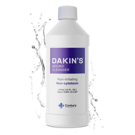 Dakin's Antiseptic Wound Cleanser Non-Cytotoxic Antimicrobial No-Rinse Formula Sodium Hypochlorite Solution Liquid, 16 fl oz
