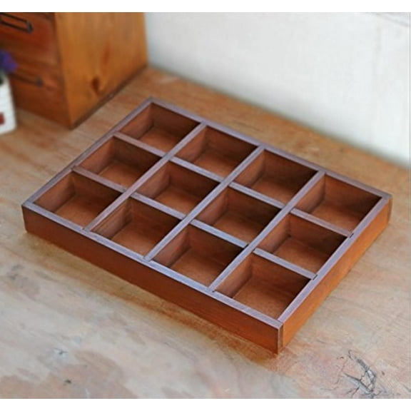 12-Grid Vintage Wooden Storage Divider Box Organizer