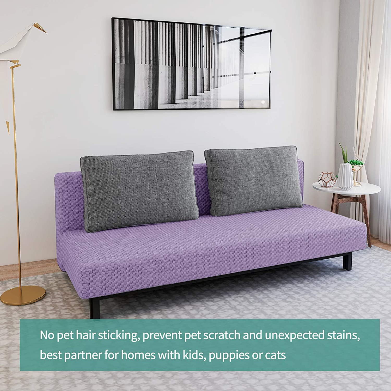 Yeater Futon Cover Latest Jacquard Design High Stretch Armless Sofa Bed Slipcover Anti Slip Furniture Protector With Elastic Bottom Futon Light Purp