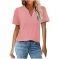 thumbnail image 1 of Birdeem Mode Femmes Décontracté Uni Chandail à Enfiler Col en V Manches Courtes T-Shirt Hauts Blouse, 1 of 3