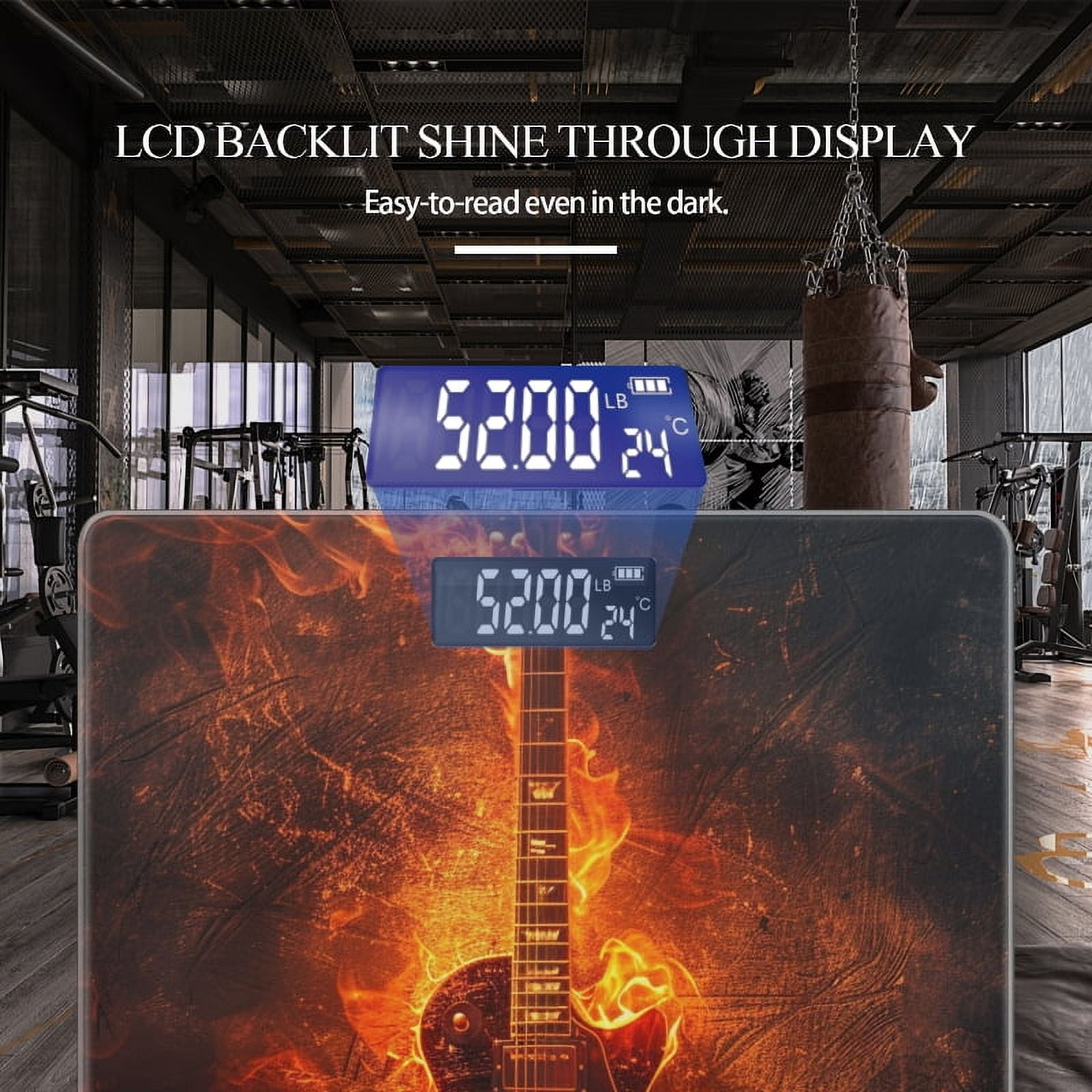 Bathroom Scale, Highly Accurate Digital Body Scale,Precisely Measures Weight up to 400 lbs-Flaming Guitar With Rock And Roll-Themed Design