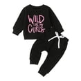 thumbnail image 3 of Girls Outfits Kids Long Sleeve Letter Print Pullover Top and Pants Loungewear Set Toddler Girl Clothes Black 2-3 Years, 3 of 6