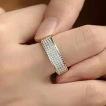 2 Ct Round Cut Moissanite Men's Full Eternity Wedding Band Ring 14K White Gold Plated