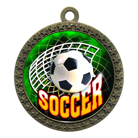 1 Pack, Large 2.5" Gold Soccer Medals with Red White & Blue Neck Ribbon Trophy Medals Award