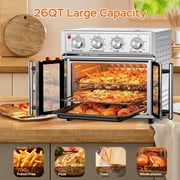 PlumChef 26QT Large capacity French Double-Door Air Fryer Convection Toaster Oven, 1700W,7 Preset Menus,7-in-1 Multi-Function for Bake, Roast, Grill, Toast, Dehydrate Defrost, Stainless Steel