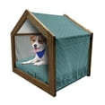 thumbnail image 1 of Geometric Pet House, Eastern Style Interlaced Moroccan Style Ornament Image, Outdoor & Indoor Portable Dog Kennel with Pillow and Cover, 5 Sizes, Night Blue Sea Green, by Ambesonne, 1 of 5