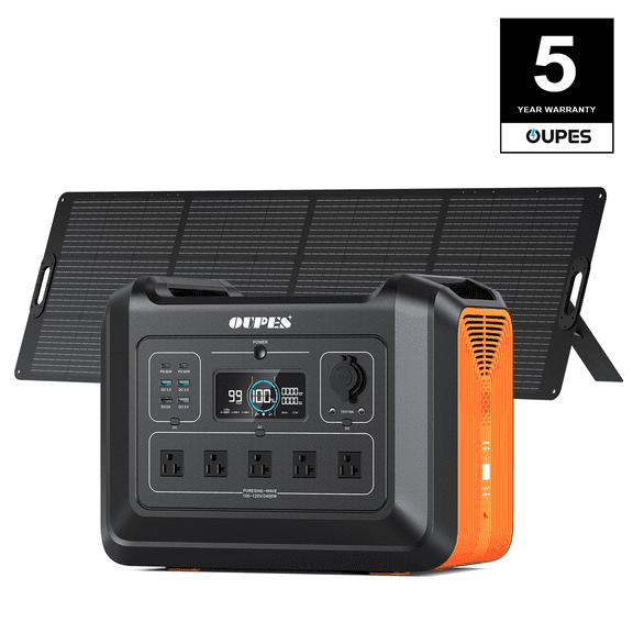 OUPES 2400 with 240W Solar Panel,2232Wh Portable Power Station LiFePO4 Battery,2400W AC Output, Fast Charge, Solar Generator for Camping,Emergency, RV, Off-Grid Living