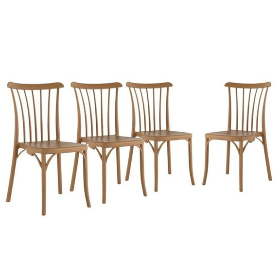 HomeRoots 565181 Tan Heavy Duty Plastic Slat Back Dining Side Chairs - Set of 4