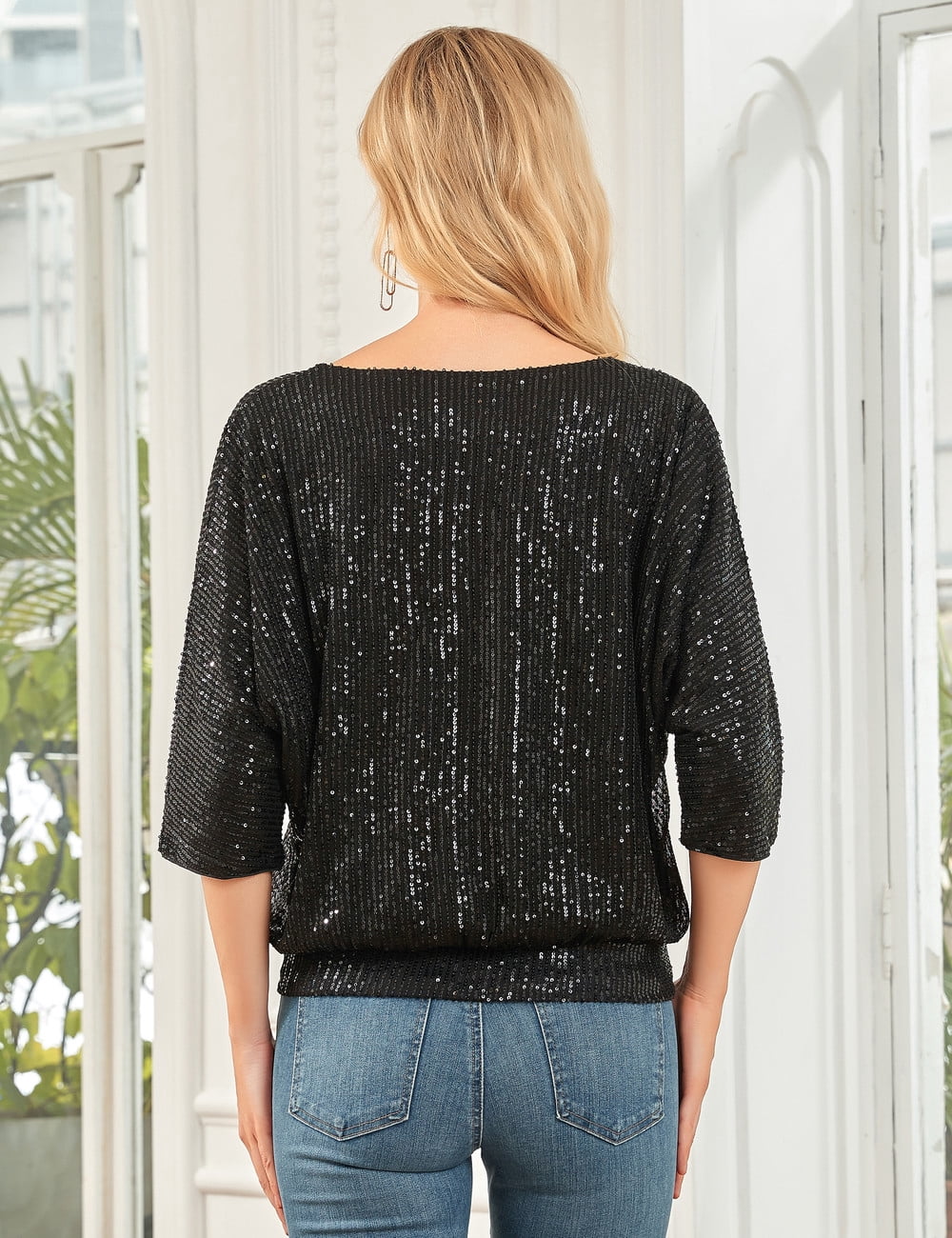 cold shoulder sequin top