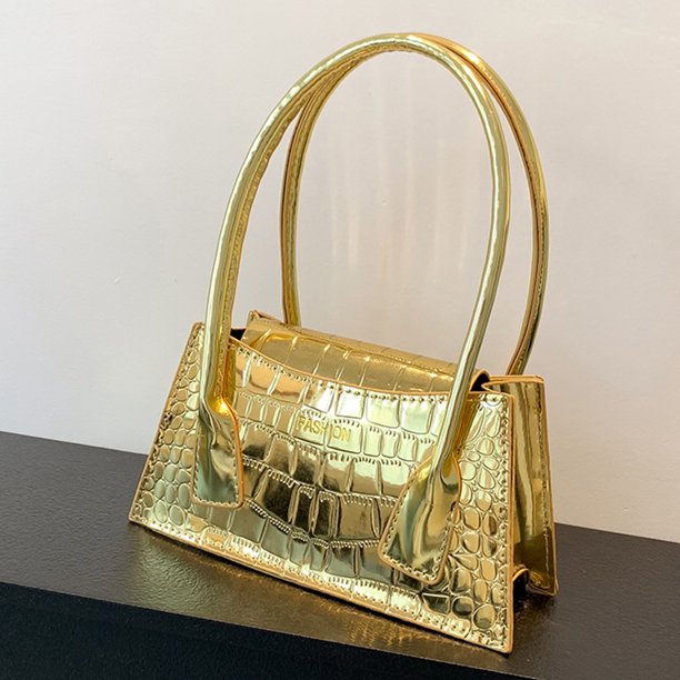 Bolso de axila para mujer Bolso de mujer informal con patrón de cocodrilo de cuero PU (Oro)