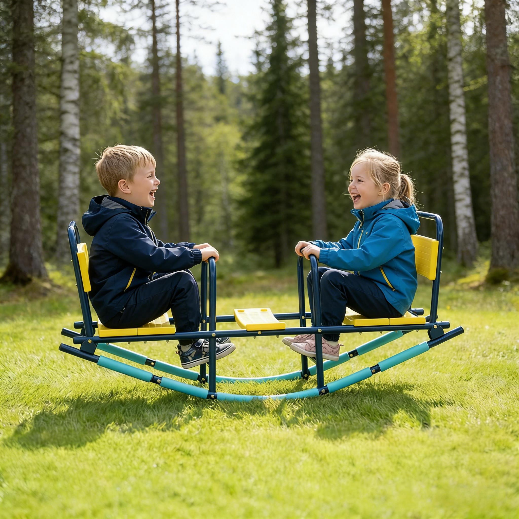 Kids Metal Teeter Totter Seesaw, 2-in-1 Rocking & Up-Down Play Equipment, Heavy-Duty Steel Frame with Ergonomic Seats, Indoor Outdoor Play Toy for Toddlers Ages 3-8