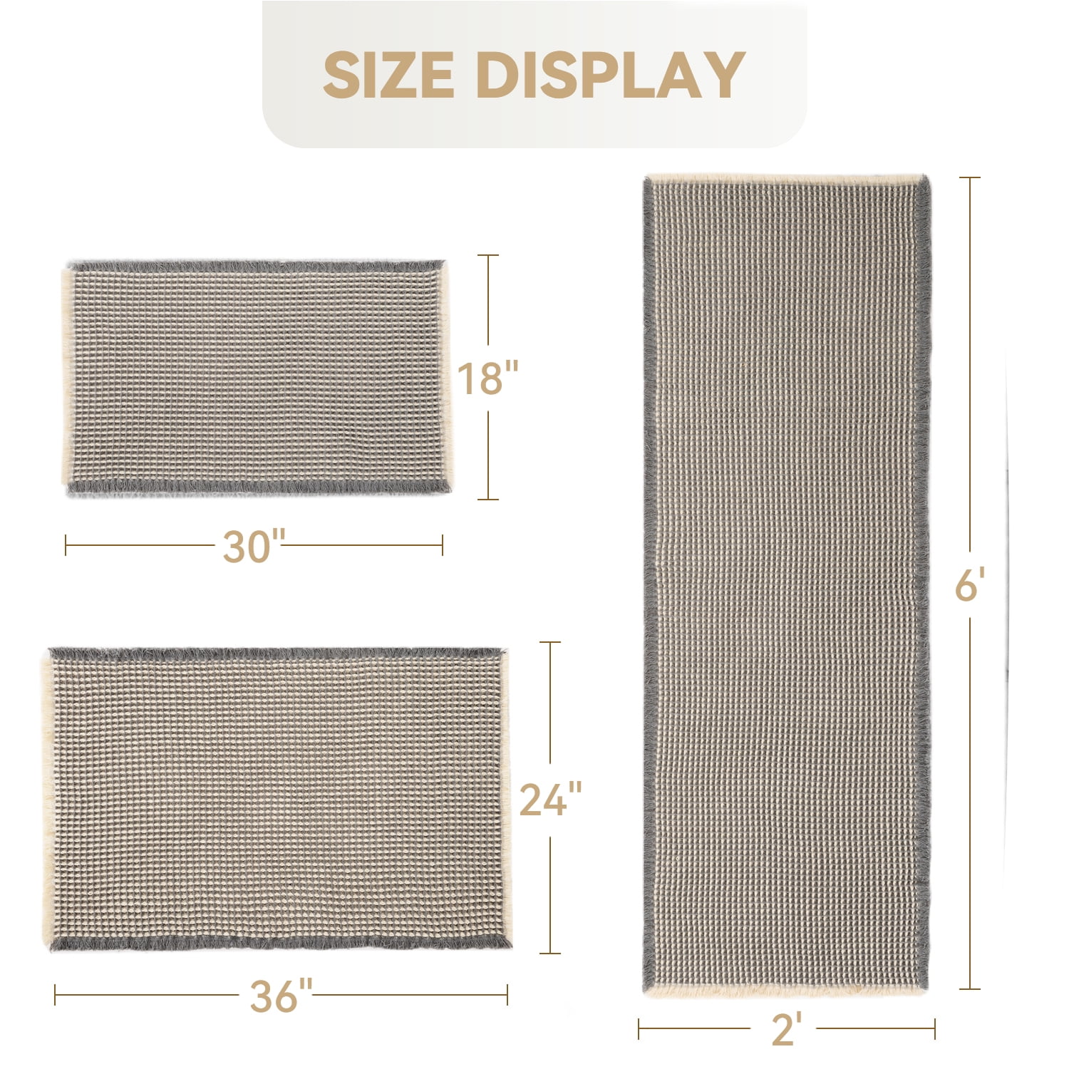 VUNATE Waffle Bathroom Rugs Ultra-Soft Non-Slip Bath Mat Super Absorbent Quick Dry Bath Rugs for Bathroom Floor Machine Washable Bathroom Mats with Tassels Boho Bathroom Decor 24"x36" Grey and Beige
