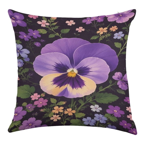 BCIIG Large Pansy With Mixed Wildflowers Pattern Throw Pillow Covers, Waterproof Pillow Covers, Square Linen House Decor Cushion Covers for Home Sofa Bed Couch,