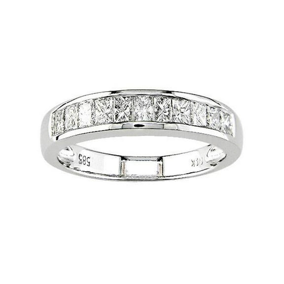 Half Carat Princess Channel Set Wedding Ring Band in 10k White Gold