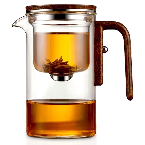 Senomi Infusion Glass Pot, Magnetic Tea Pot with Infusers, Magnetic Tea Pot with Infusers for Loose Tea, Water Separation Glass Teapot with Wooden Handle,Tea Pot with Infusers for Loose Teas