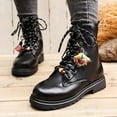 thumbnail image 5 of Juebong Women's Low Heel Lug Sole Ankle Boots Lace-Up PU Leather Fashion Slip On Combat Shoes Black,40, 5 of 6