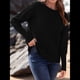 thumbnail image 5 of Suéter de Otoño 2025 para Mujer, Jersey de Punto Acanalado de Larga, Holgado, Cuello Redondo, Murciélago, Suéter Dividido. Negro M, 5 of 9