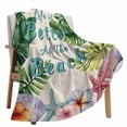 thumbnail image 2 of Fleece Blanket Vintage Watercolor Tropical Plants Blankets, Soft Cozy Warm Flannel Throw Blanket, Marine Creature on Linen Blanket for Bed Couch Sofa,30x40In, 2 of 9