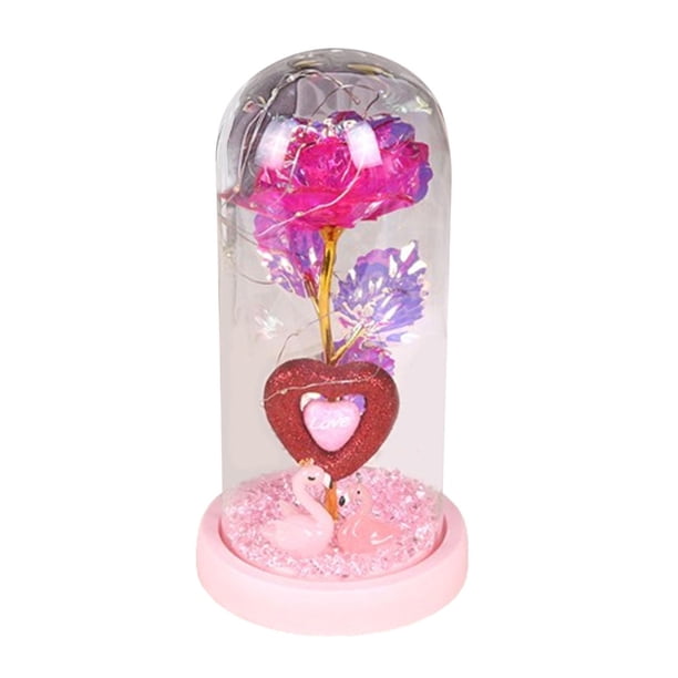 Decoración de San Valentín, rosa en cúpula de cristal, , regalos para ella, decoración de mesa, regalos del Día de San Valentín para él, LED , base rosa mayimx luz de mesa