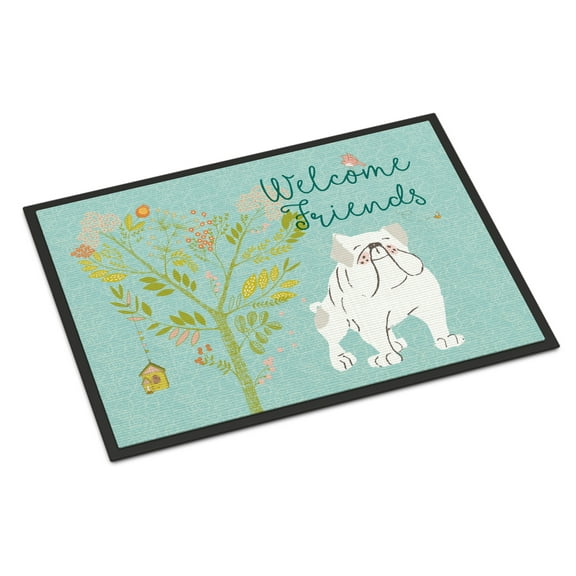 Carolines Treasures BB7603MAT Welcome Friends English Bulldog White Doormat 18x27 27"L x 18"W multicolor