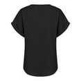 thumbnail image 6 of Black T Shirts for Women's Fashionable and Casual Solid Color V Neck Wrinkle Cloth Button Short Sleeve Rolled Up T Shirt Top Fashion Clothing, 6 of 6