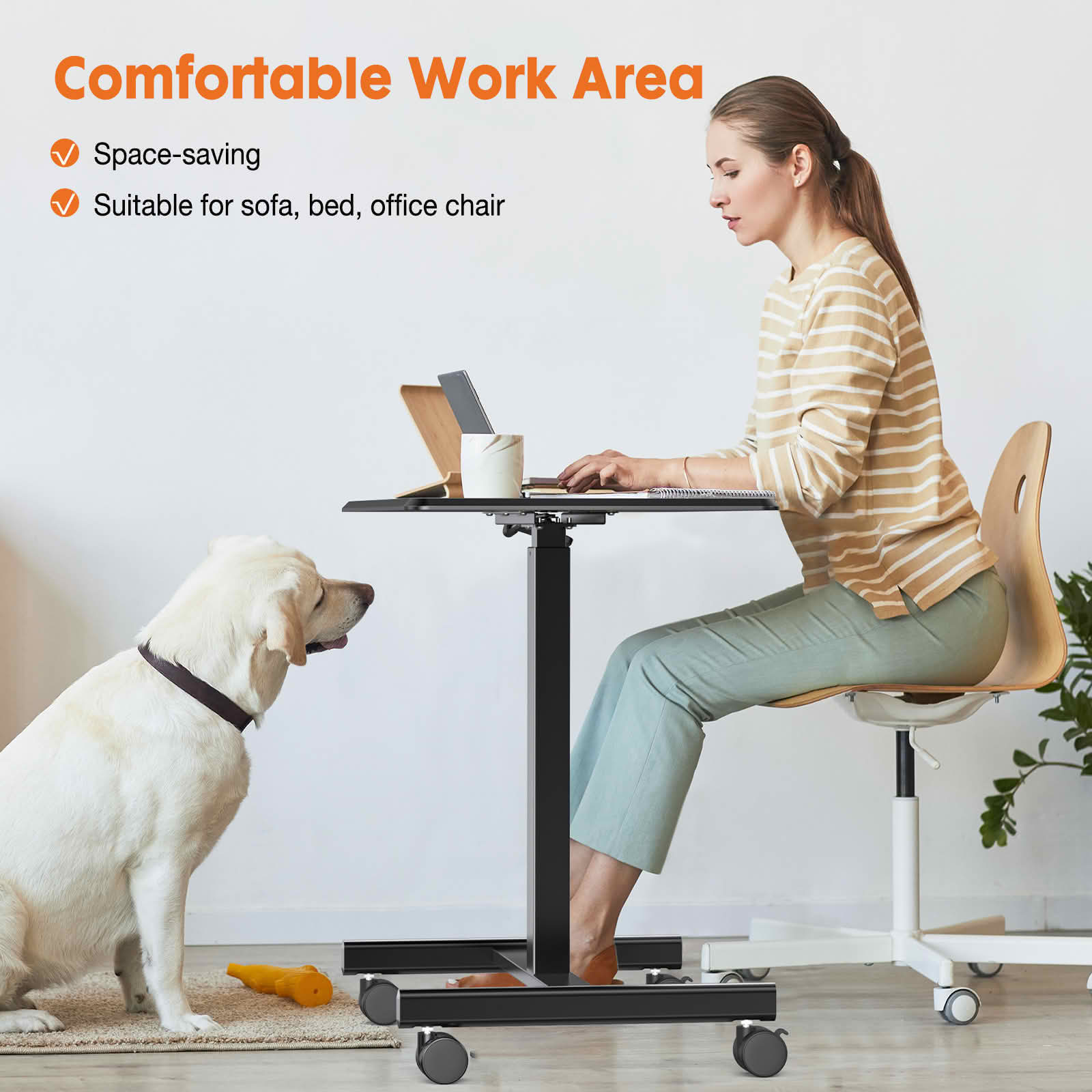 MAYEERTY Adjustable Rolling Laptop Desk Cart, Overbed Computer Table, Home Office Classroom, Black