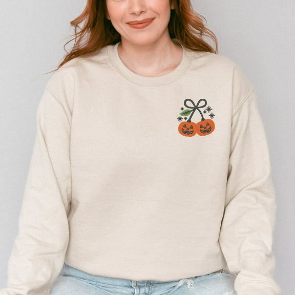 Embroidered Pumpkin Bow -  Women's Sweatshirt