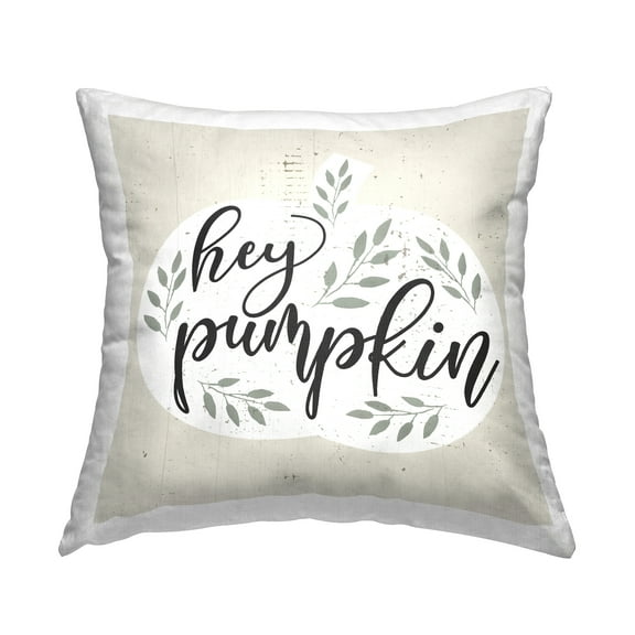 Stupell Industries Hey Pumpkin Charming Botanical Silhouette Foliage Design by Daphne Polselli Throw Pillow