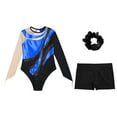 thumbnail image 3 of Alvivi Kids Girls Long Sleeve Gymnastics Leotard with Shorts Hair Scrunchie Dance Unitard Biketards Royal Blue 6, 3 of 7