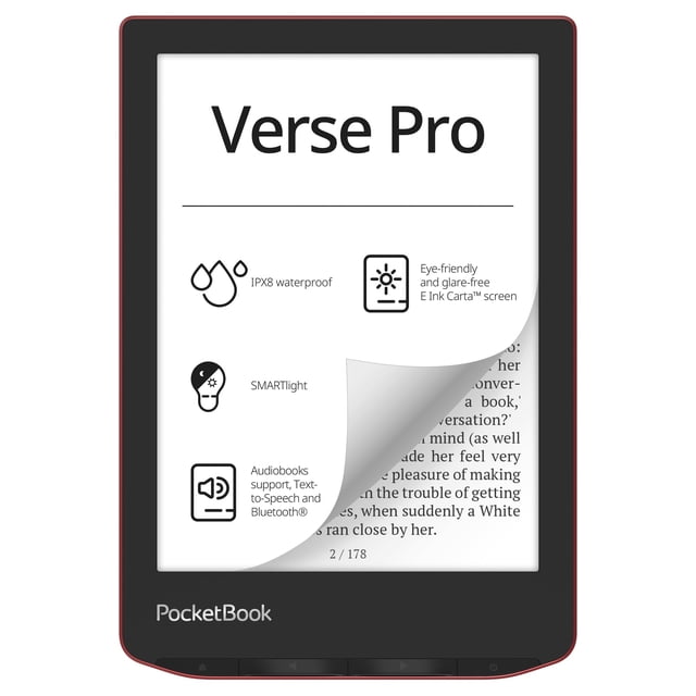 Lector de libros electrónicos PocketBook Verse Pro, resistente al agua, 16 GB, 6 pulgadas, rojo