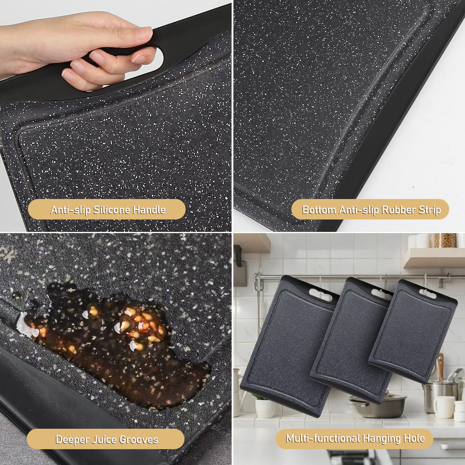 AOKIWO Plastic Cutting Boards Set of 3 with Juice Grooves photo 3