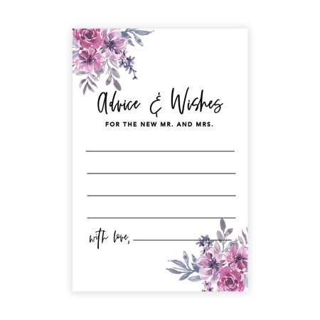 Koyal Wholesale Lavender Watercolor Florals Wedding Advice & Well Wishes Guest Book Cards for Bride and Groom, 56 Pack