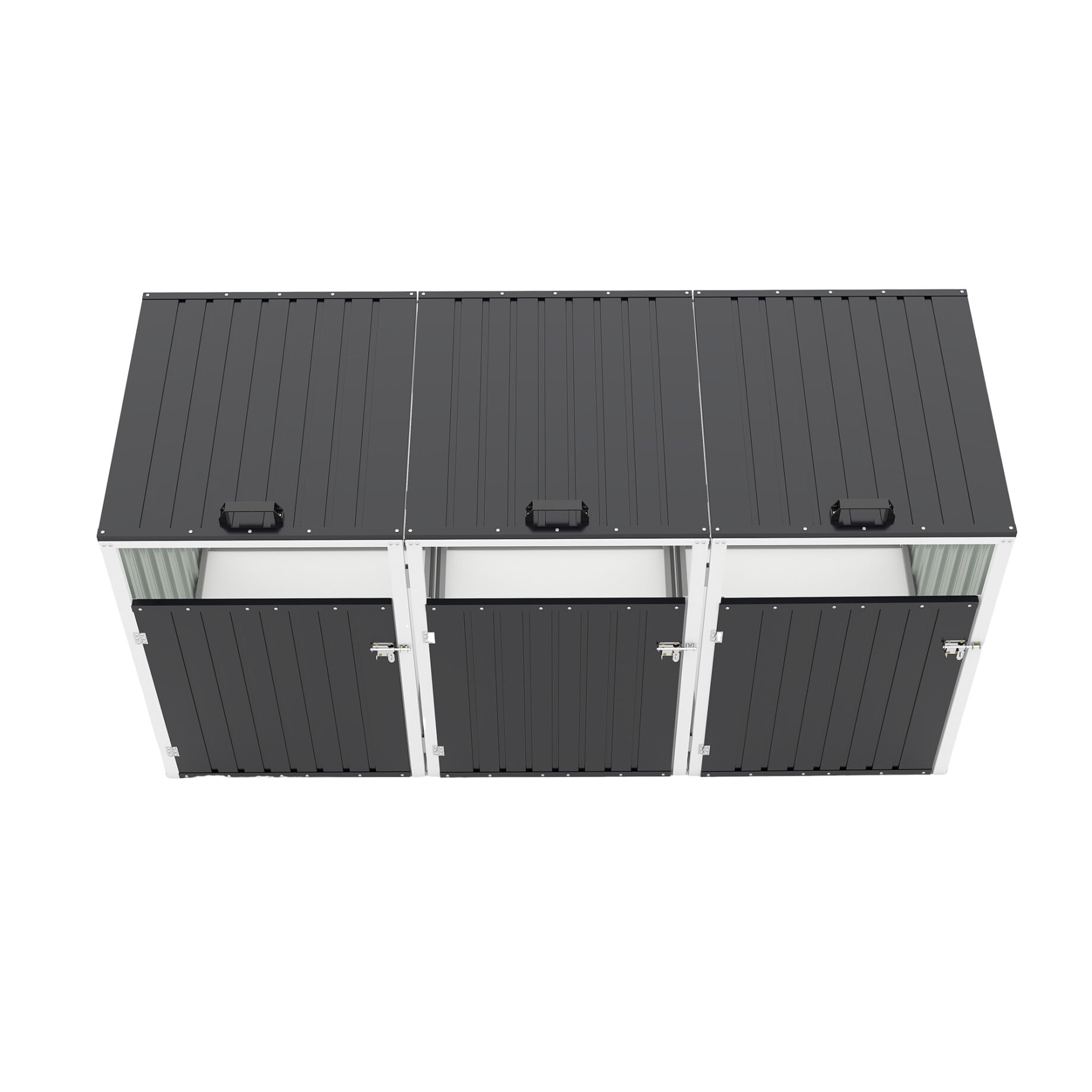 Outdoor Trash Can Storage Shed, 120 Cu.Ft Metal Garbage Bin Storage Shed with Lockable Doors, Waterproof Horizontal Storage Cabinet for 3 Trash Bins, Dark Grey