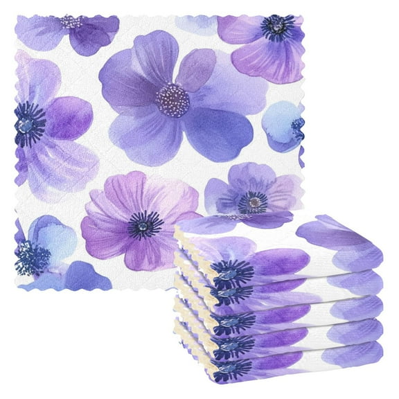 6 Pieces of Kitchen Towels 11x11Inch Kitchen Dish Cloths Kitchen Dish Towels Reuseable Cleaning Cloths Cartoon Lavender Flowers
