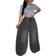 thumbnail image 2 of Women'S Baggy Jeans Cropped Elastic Waist Denim Pants Loose Trousers with Pockets Gray XXXL, 2 of 7