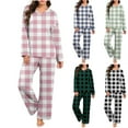 thumbnail image 2 of Fengactive Women's 2-Piece Checkered Pajama Set Long Sleeve V-Neck Top with Contrast Trim and Loose Pants Lounge Sleepwear, 2 of 7