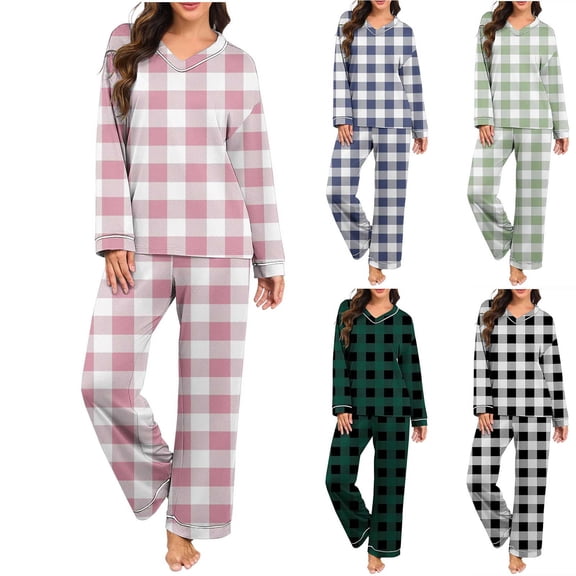 V-Neck Long Sleeve Pajama Set Women, Buttery Soft Casual Loungewear Two Piece Set, Loose Fit Pants and Top, Cute Printing Pajamas for Women, Mother's Day Gifts | CSEONE,Army Green L