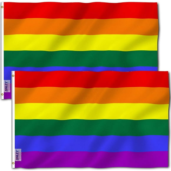 ANLEY Fly Breeze 3x5 Foot Rainbow Flag 6 Stripes - Gay Pride Banner Flags Polyester (2 Pack)